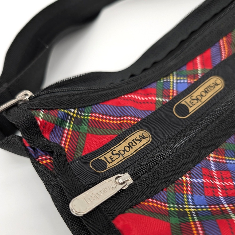 LeSportsac Deluxe Everyday Bag Red Plaid Tartan Nylon Crossbody Messenger - Picture 4 of 7